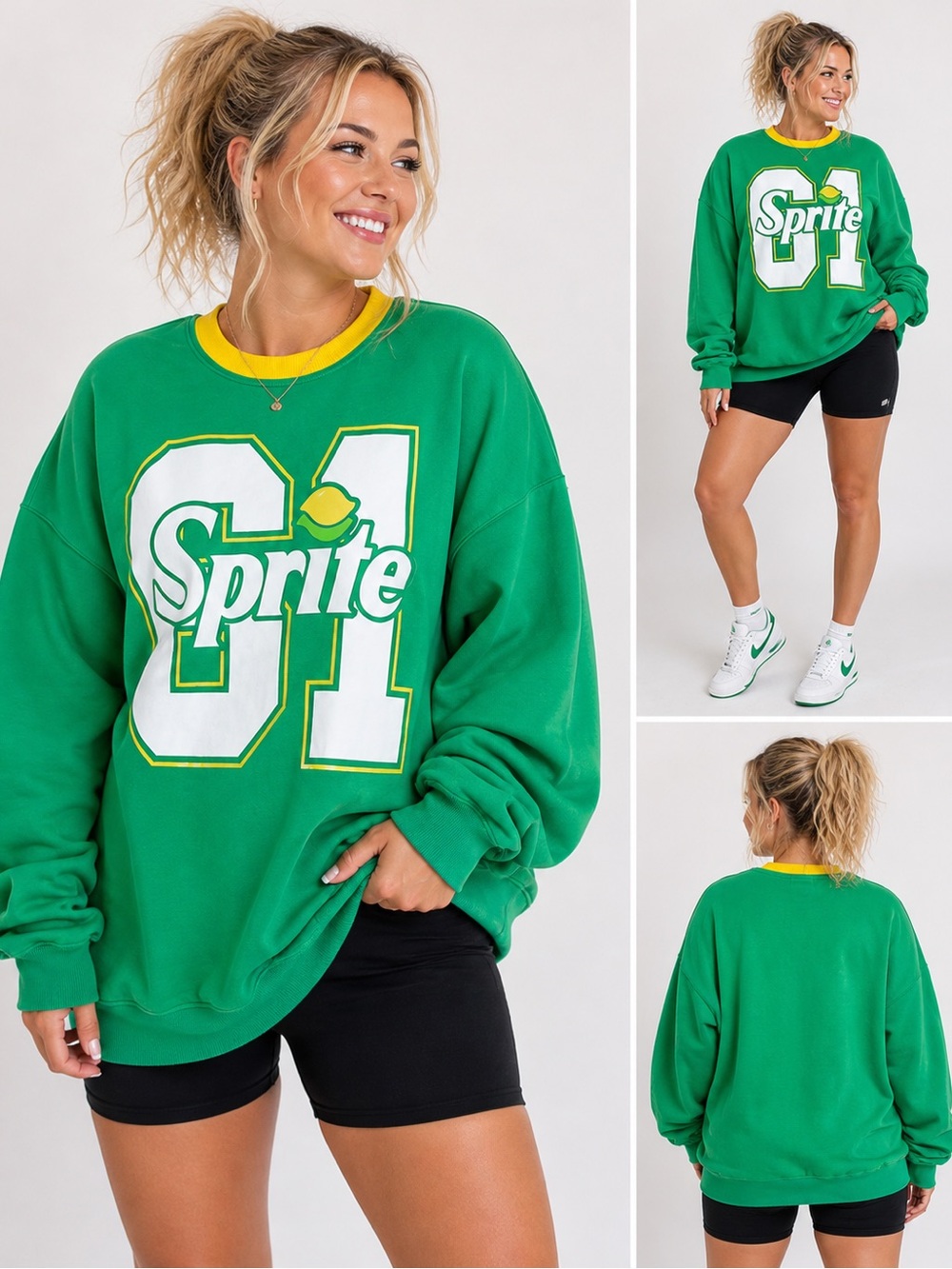 Sprite Women’s Oversized Graphic Crewneck Sweatshirt Green Yellow Size 1X NWT